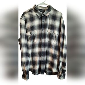 Lucky Brand Shirt Mens XL Gray Plaid Saturday Stretch Button Down Western
